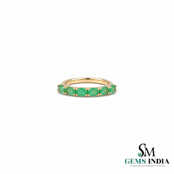 Natural Oval Emerald Wedding Band for Women - Green Gemstone Jewelry