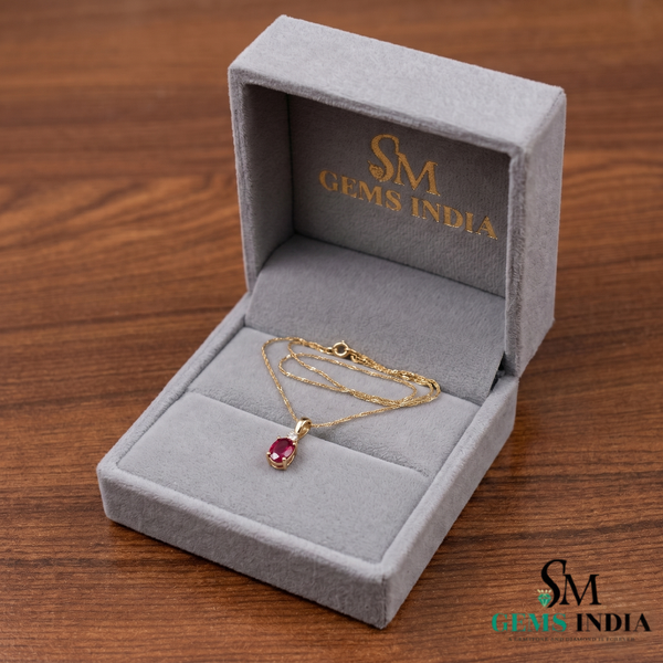 Romantic Oval Ruby and Diamond Pendant Necklace - Anniversary Gift for Her