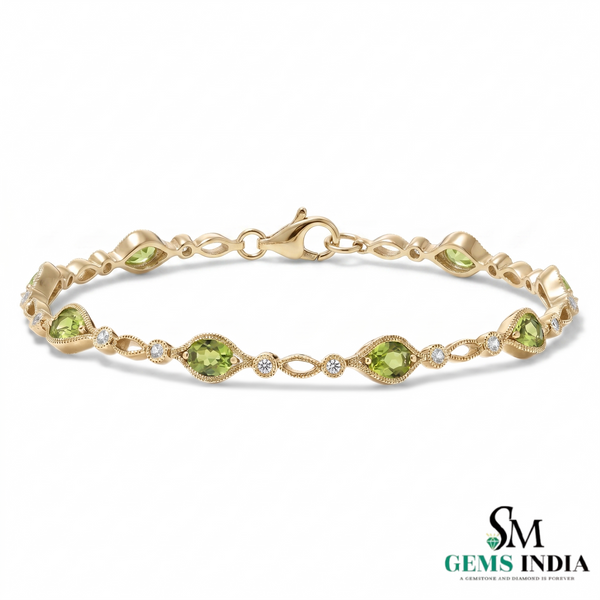 Vintage Oval Peridot & Diamond Tennis Bracelet - Elegant Fine Jewelry Gift for Women