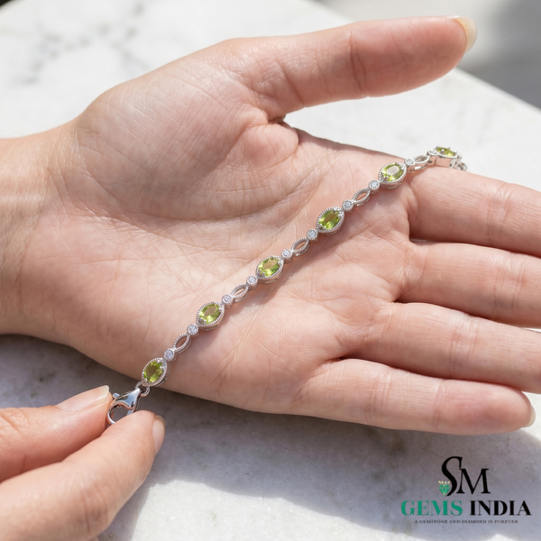 Vintage Oval Peridot & Diamond Tennis Bracelet - Elegant Fine Jewelry Gift for Women