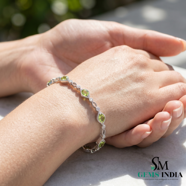 Vintage Oval Peridot & Diamond Tennis Bracelet - Elegant Fine Jewelry Gift for Women