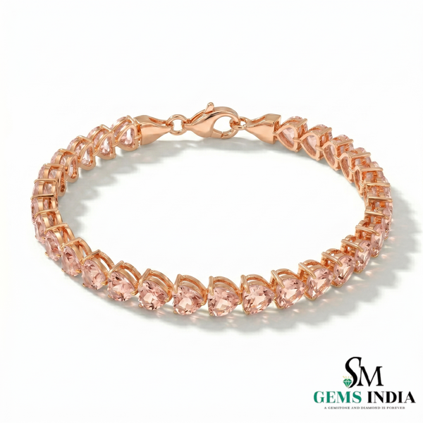 Morganite Gemstone Tennis Bracelet - Anniversary Gift for Her