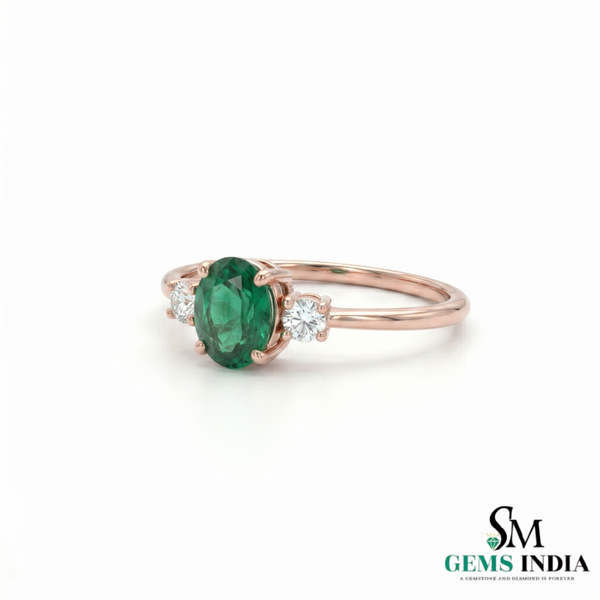 Oval Cut Emerald and Diamond Engagement Ring - Minimalist Fine Jewelry Gift