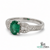 Natural Oval Emerald & Diamond Vintage Ring in 14k Gold - Art Deco Emerald Engagement Ring
