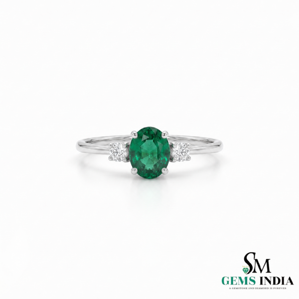 Oval Cut Emerald and Diamond Engagement Ring - Minimalist Fine Jewelry Gift