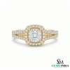 Cushion Cut Lab Grown Diamond Halo Ring in 14K Gold - Split Shank Engagement Ring