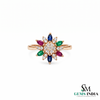 Rainbow Sapphire Flower Ring – Marquise Sapphire Diamond Statement Ring