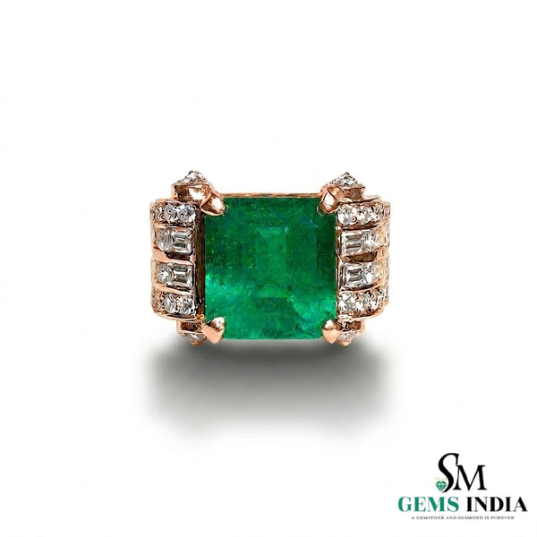 Octagon cut Emerald Ring in 14K Gold Minimalist Gold Band Ring