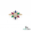 Rainbow Sapphire Flower Ring – Marquise Sapphire Diamond Statement Ring