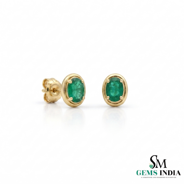 Oval Emerald Stud Earrings – Minimal Green Gemstone Earrings for Women