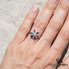 Rainbow Sapphire Flower Ring – Marquise Sapphire Diamond Statement Ring