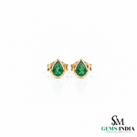 Pear Cut Emerald Stud Earrings -Minimalist Green Gemstone Teardrop Studs