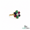 Oval shape Multi Gemstone Diamond Floral Ring - Cocktail Ring for Women