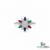 Rainbow Sapphire Flower Ring – Marquise Sapphire Diamond Statement Ring
