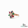 Rainbow Sapphire Flower Ring – Marquise Sapphire Diamond Statement Ring