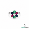Oval shape Multi Gemstone Diamond Floral Ring - Cocktail Ring for Women