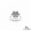 Rainbow Sapphire Flower Ring – Marquise Sapphire Diamond Statement Ring