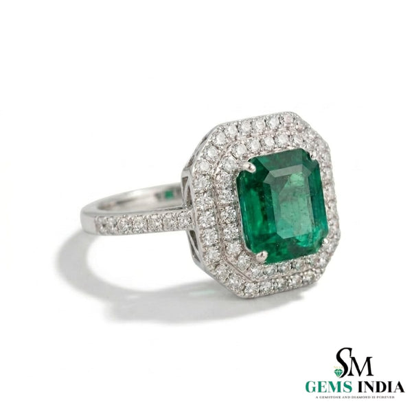 Achteckiger Verlobungsring mit natürlichem Smaragd und Diamanten, Jubiläumsgeschenkring