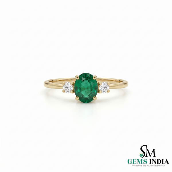 Oval Cut Emerald and Diamond Engagement Ring - Minimalist Fine Jewelry Gift