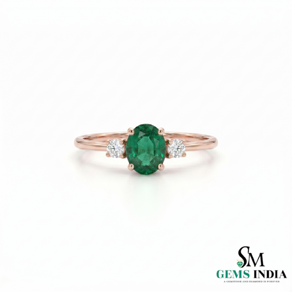 Oval Cut Emerald and Diamond Engagement Ring - Minimalist Fine Jewelry Gift
