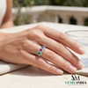 Oval Multi Sapphire And Diamond Halo Three Stone Ring - Fine Jewelry Gift for Women
