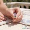 Oval Multi Sapphire And Diamond Halo Three Stone Ring - Fine Jewelry Gift for Women