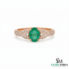 Natural Oval Emerald & Diamond Vintage Ring in 14k Gold - Art Deco Emerald Engagement Ring