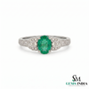 Natural Oval Emerald & Diamond Vintage Ring in 14k Gold - Art Deco Emerald Engagement Ring