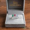 Oval Multi Sapphire And Diamond Halo Three Stone Ring - Fine Jewelry Gift for Women
