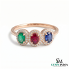 Oval Multi Sapphire And Diamond Halo Three Stone Ring - Fine Jewelry Gift for Women