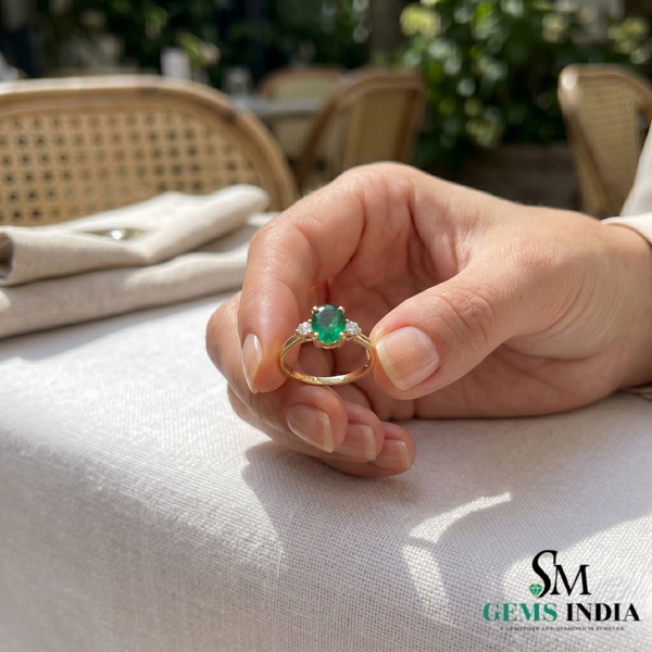 Oval Cut Emerald and Diamond Engagement Ring - Minimalist Fine Jewelry Gift