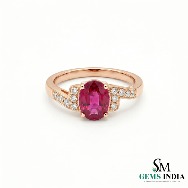 Natural Pink Tourmaline & Diamond Ring - Oval Cut Tourmaline Engagement Ring
