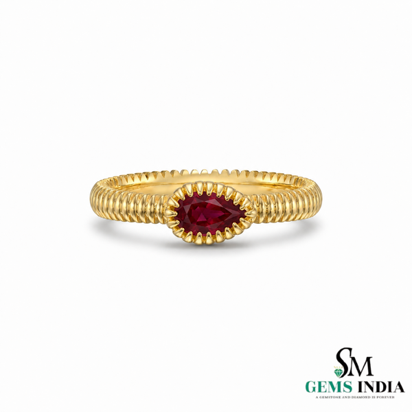 Pear Shape Red Ruby Ring with Milgrain Setting - July Birthstone RIng