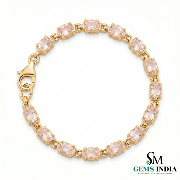 Oval Morganite Bracelet for Women - Birthday Gift for Her