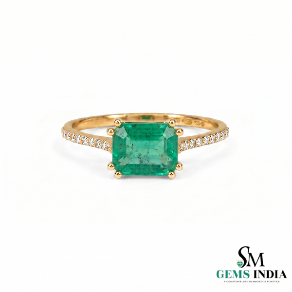 Achteckiger Verlobungsring mit natürlichem Smaragd und Diamanten, Jubiläumsgeschenkring
