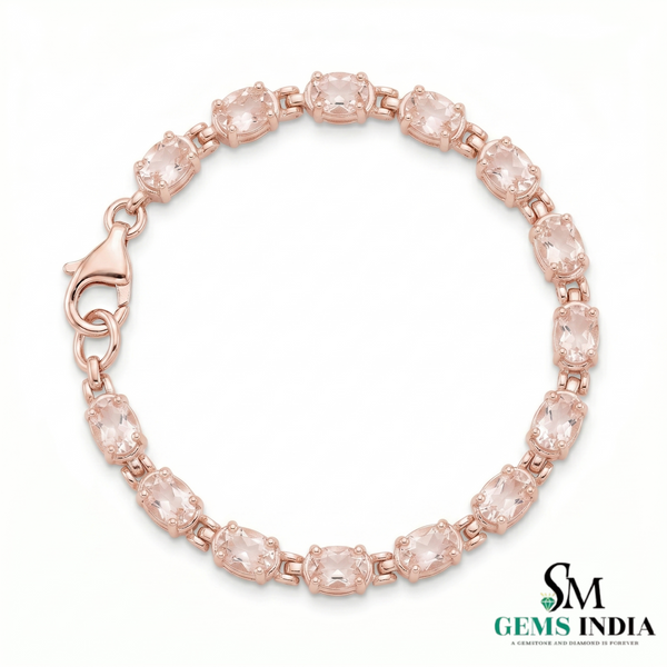 Oval Morganite Bracelet for Women - Birthday Gift for Her