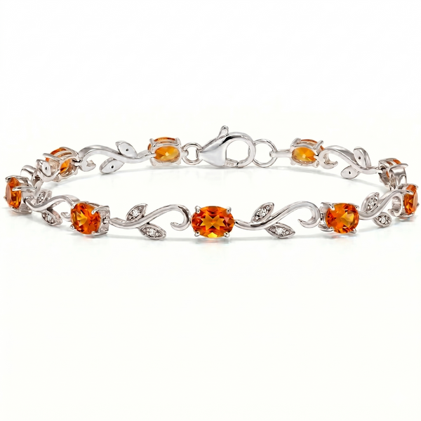 Natural Citrine & Diamond Accent Vine Bracelet - Elegant Leaf Link Gemstone Bracelet for Women