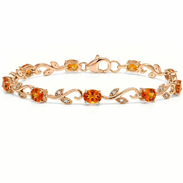 Natural Citrine & Diamond Accent Vine Bracelet - Elegant Leaf Link Gemstone Bracelet for Women