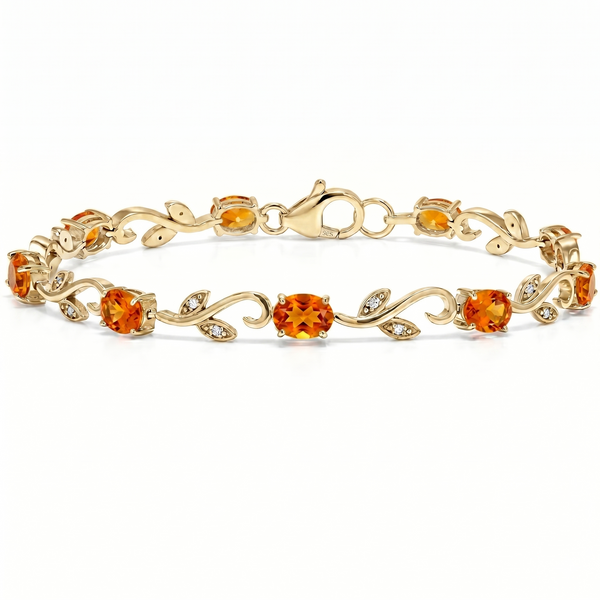 Natural Citrine & Diamond Accent Vine Bracelet - Elegant Leaf Link Gemstone Bracelet for Women