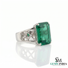 Emerald Cut Emerald Cocktail Ring with Diamond Accents - Vintage Statement Ring