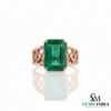 Emerald Cut Emerald Cocktail Ring with Diamond Accents - Vintage Statement Ring