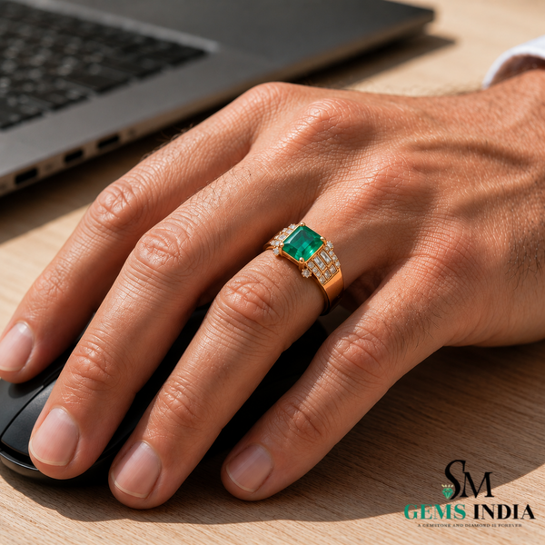 Octagon cut Emerald Ring in 14K Gold Minimalist Gold Band Ring