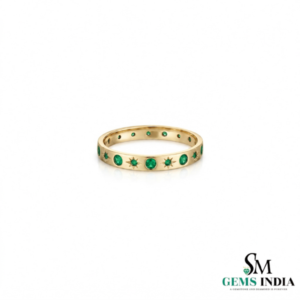 Luxury Round Emerald Starburst Eternity Band Ring