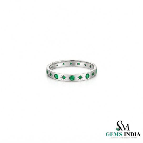 Luxury Round Emerald Starburst Eternity Band Ring