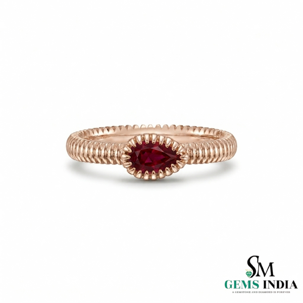 Pear Shape Red Ruby Ring with Milgrain Setting - July Birthstone RIng