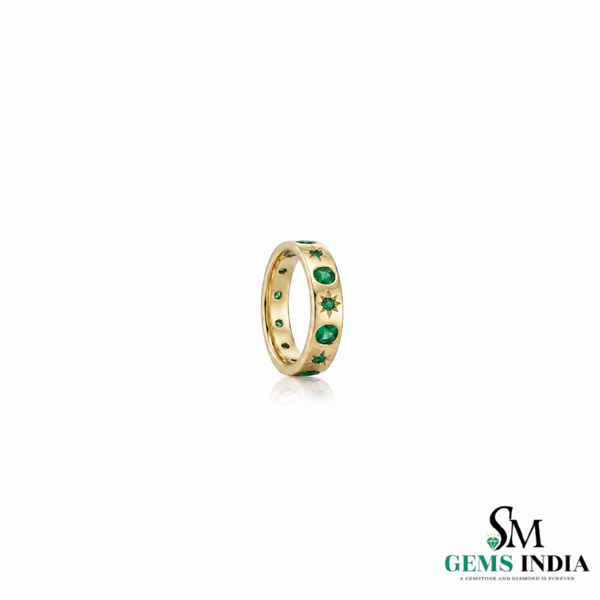 Luxury Round Emerald Starburst Eternity Band Ring
