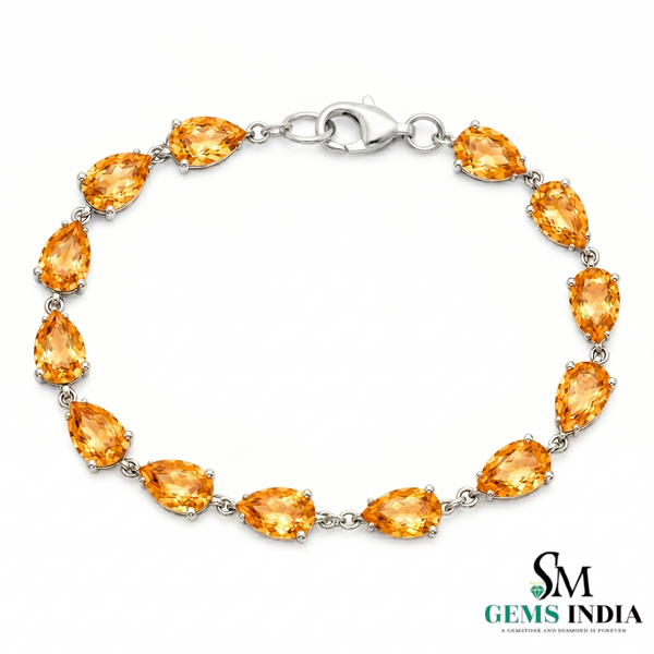 Natural Pear Cut Citrine Tennis Bracelet - November Birthstone Fine Jewelry for Women