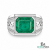 Emerald Cut Emerald Signet Ring for Men in 14K Gold with Diamond Accents