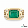 Emerald Cut Emerald Signet Ring for Men in 14K Gold with Diamond Accents