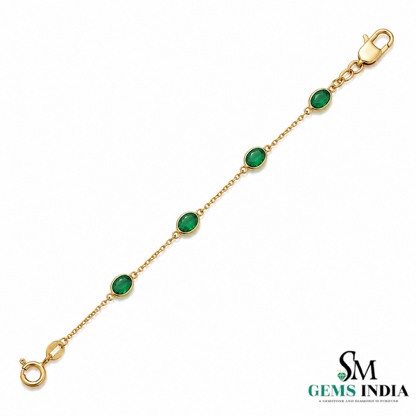 Natural Emerald Bracelet for Women – Minimalist Oval Emerald Chain Bracelet